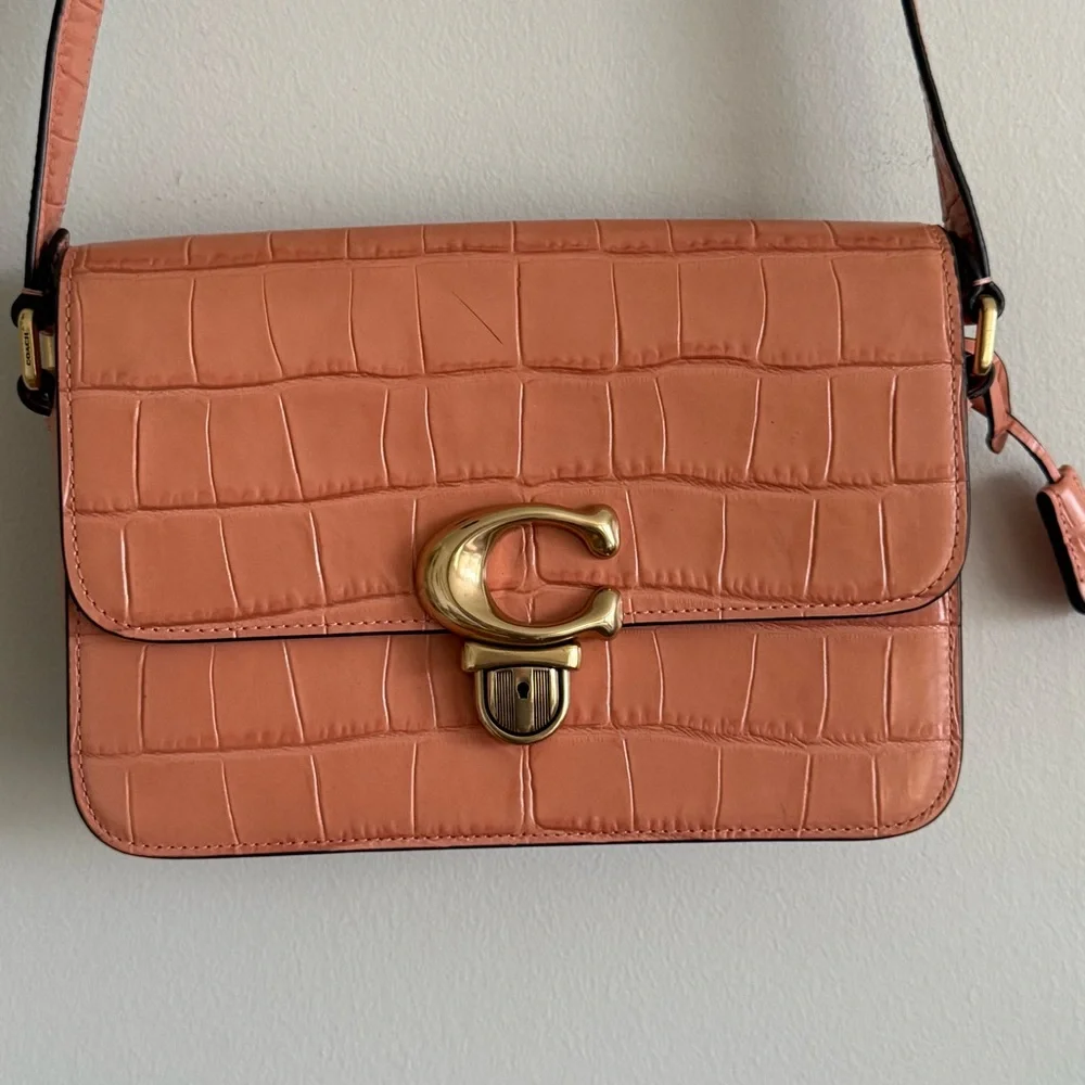 Coach Studio Shoulder Bag in Coral with Brass Hardware